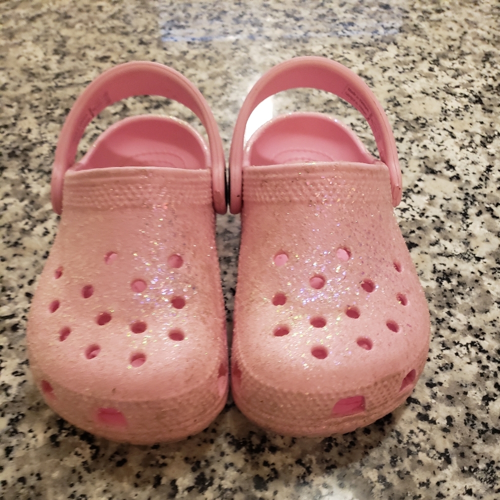 Kids Pink Glitter Crocs